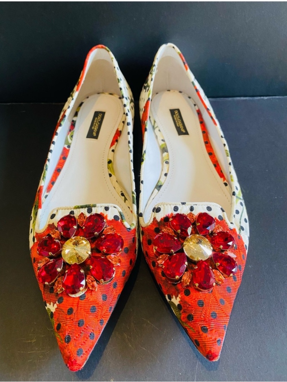 Authentic Dolce & Gabbana Taormina Crystal Embellished Flats Size 38/US 8 - Picture 6 of 15